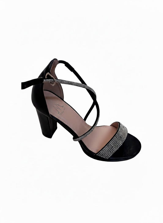 Talon noir bloc à bride brillante croisée