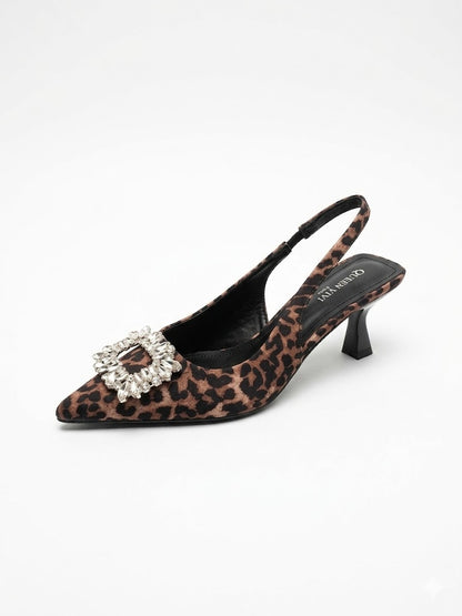 Escarpin slingback à talon moyen avec broche strass