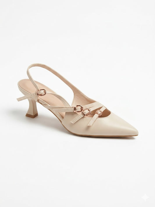 Escarpins slingback à bout pointu ornés de fines brides à boucles et talon