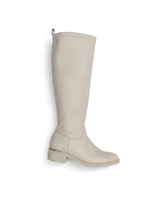 Bottes haute beige clair à talon bloc