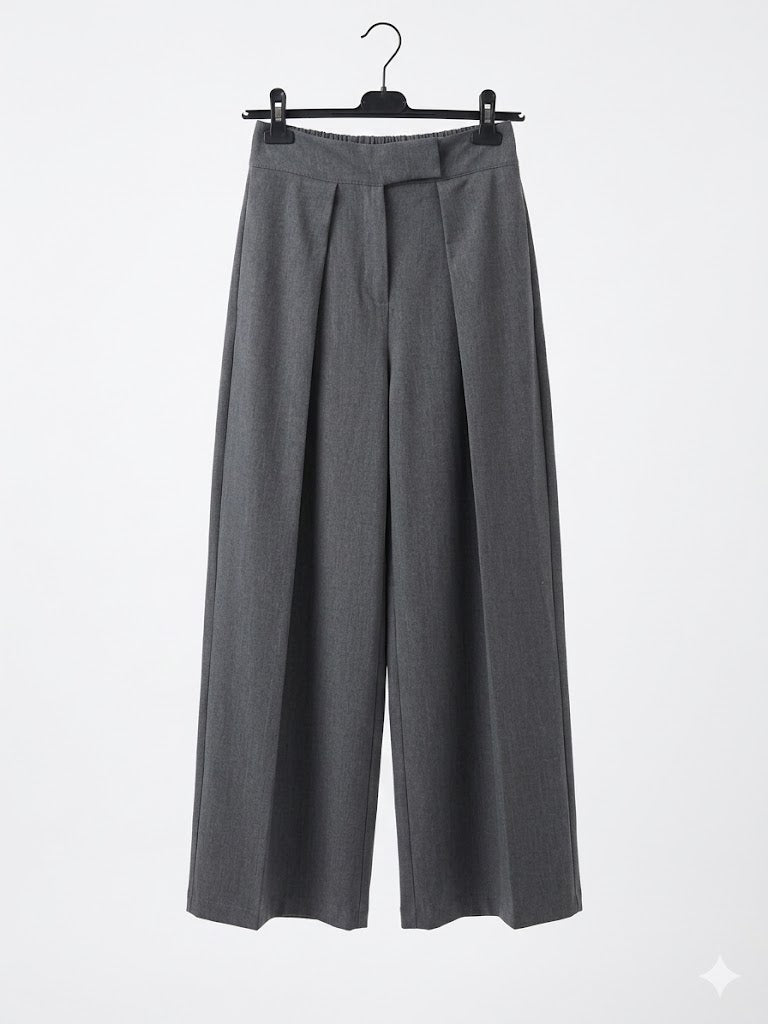 Pantalon large taille haute à plis structurés