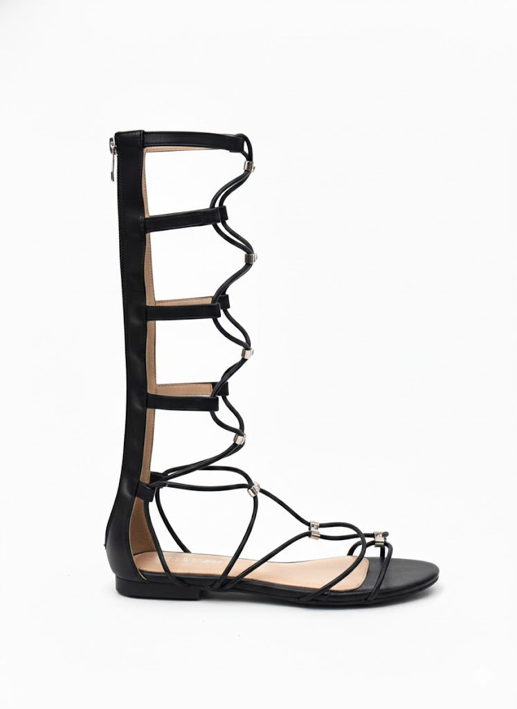 Sandales gladiateur plates noires à brides multiples