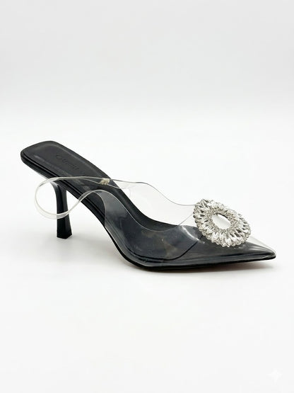 Escarpin transparente à talon fin avec bijou strass