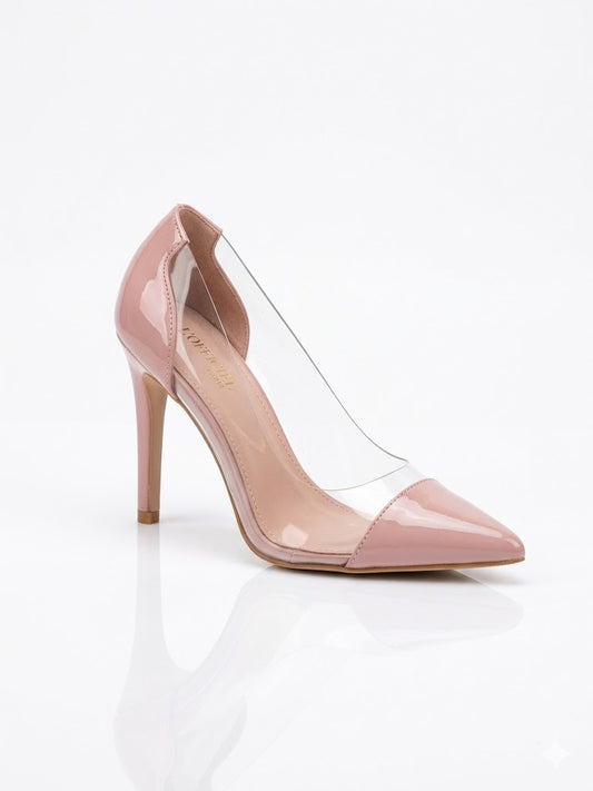 Escarpin à talon aiguille avec empiècement transparent et bout pointu