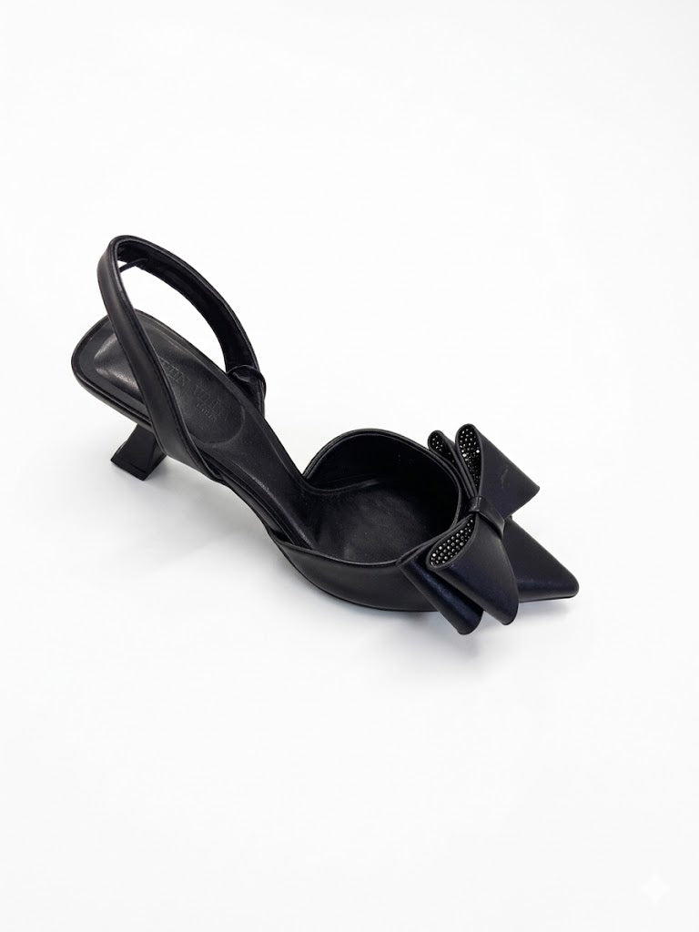Escarpins slingback à bout pointu avec nœud oversize et talon géométrique