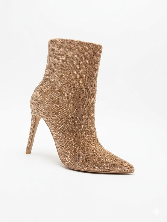 Bottines scintillantes à talons aiguilles finition strass