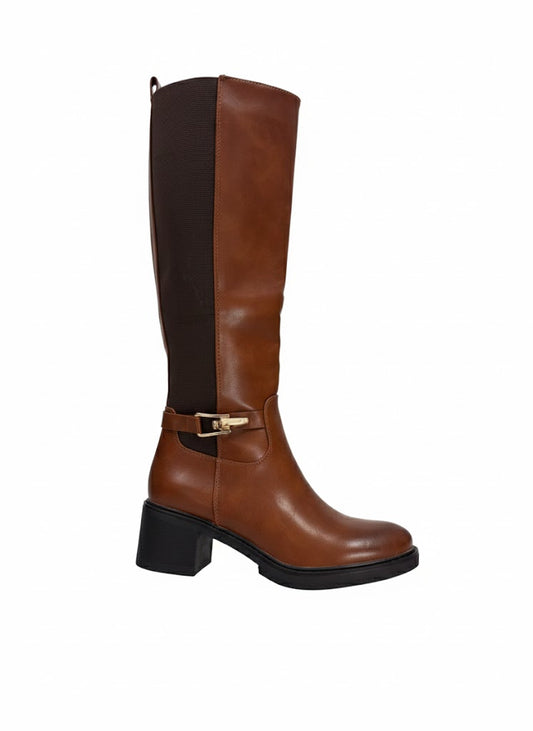 Bottes cavalière à talon bloc et empiècement stretch