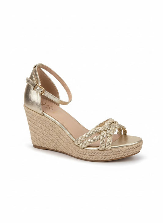 Talons compensées à brides cheville réglable croisées et semelle effet corde