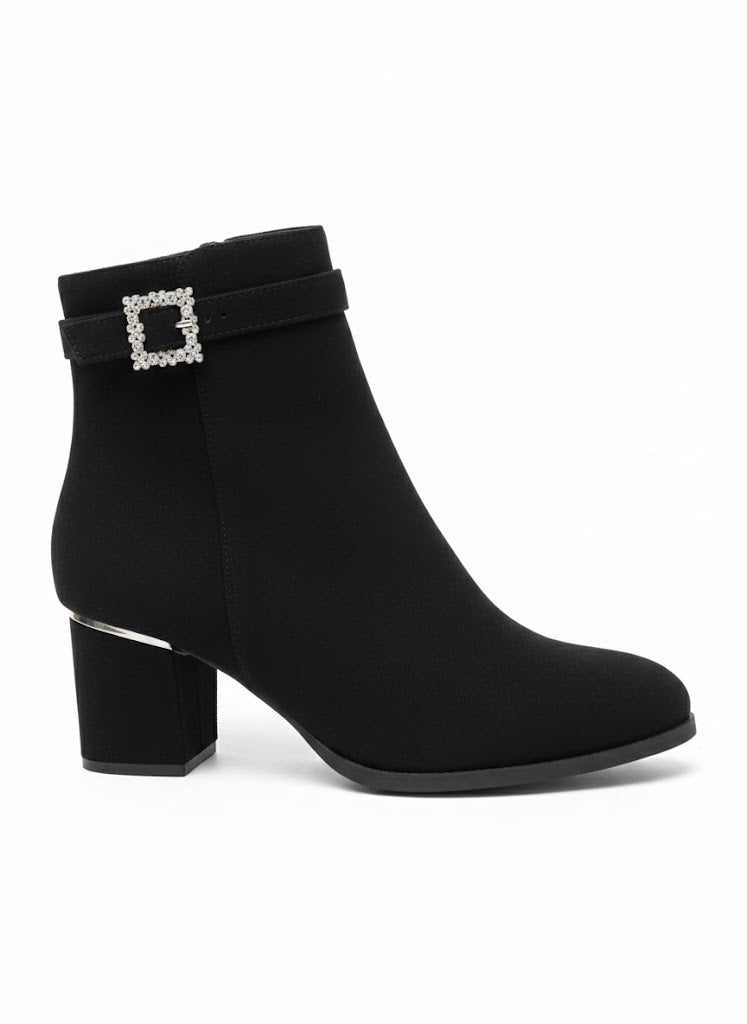 Bottines noire à talon carré boucle strass élégante