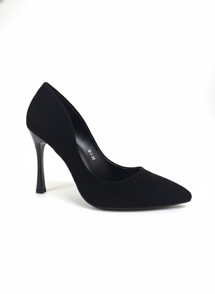 Escarpin noir mat à talon fin & bout pointu