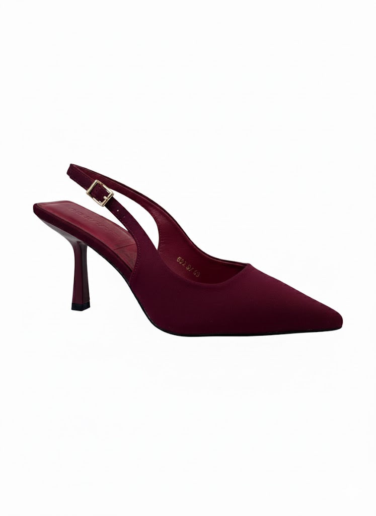 Escarpin slingback bordeaux mat à bout pointu & talon fin