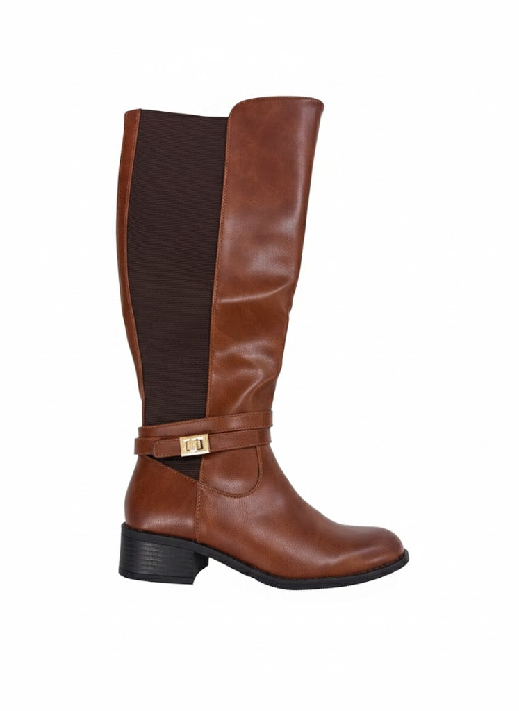 Bottes haute en cuir avec empiècement élastiqué