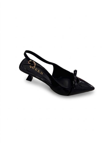 Escarpins slingback vernis à bout pointu avec petit talon et détail nœud