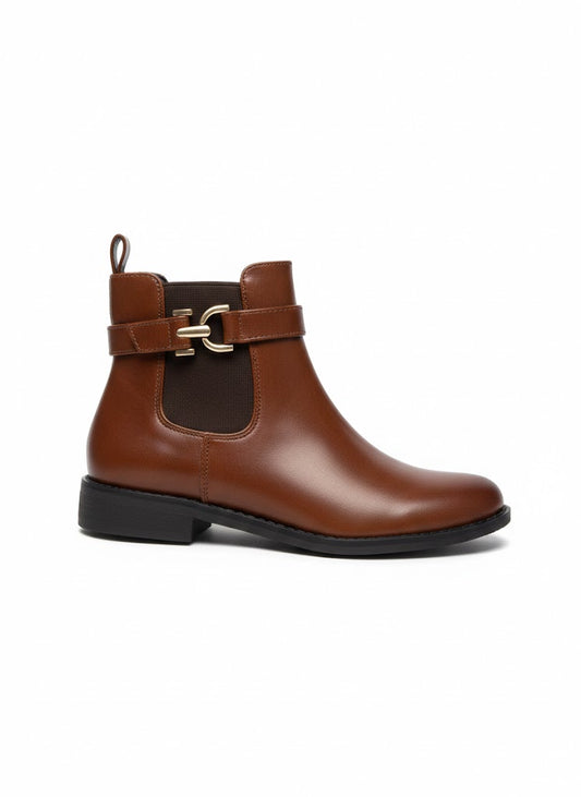 Bottines marron à bride décorative et talon plat